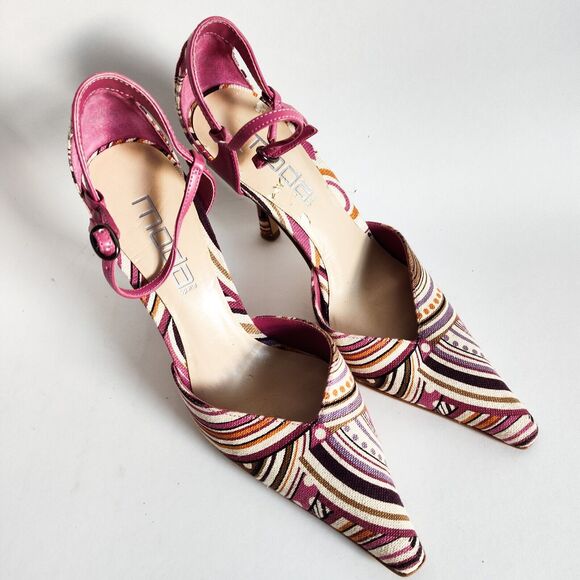 Vintage Y2K 90s Moda Spana Pointy Toe Kitten Heel D'Orsay Ankle Strap Size 7 - Picture 8 of 10